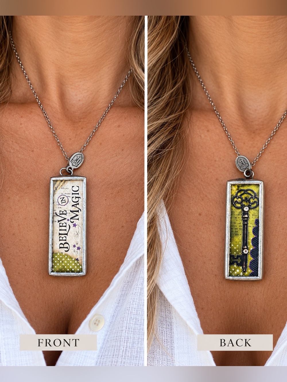 Jewel Kade Believe in Magic Double Sided Key Pendant Charm 2” Mixed Media